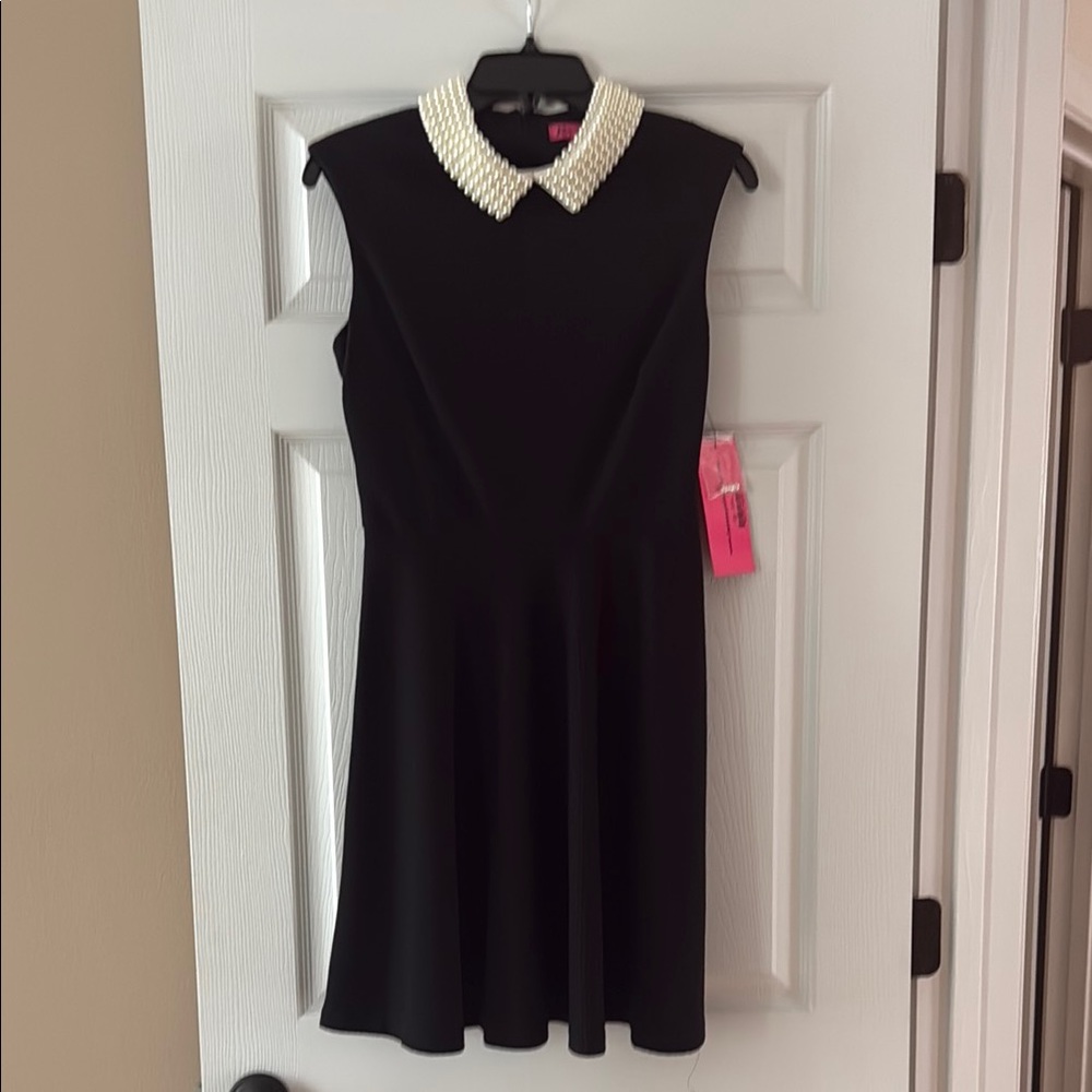 Betsey Johnson Black Dress with Pearl Collar
